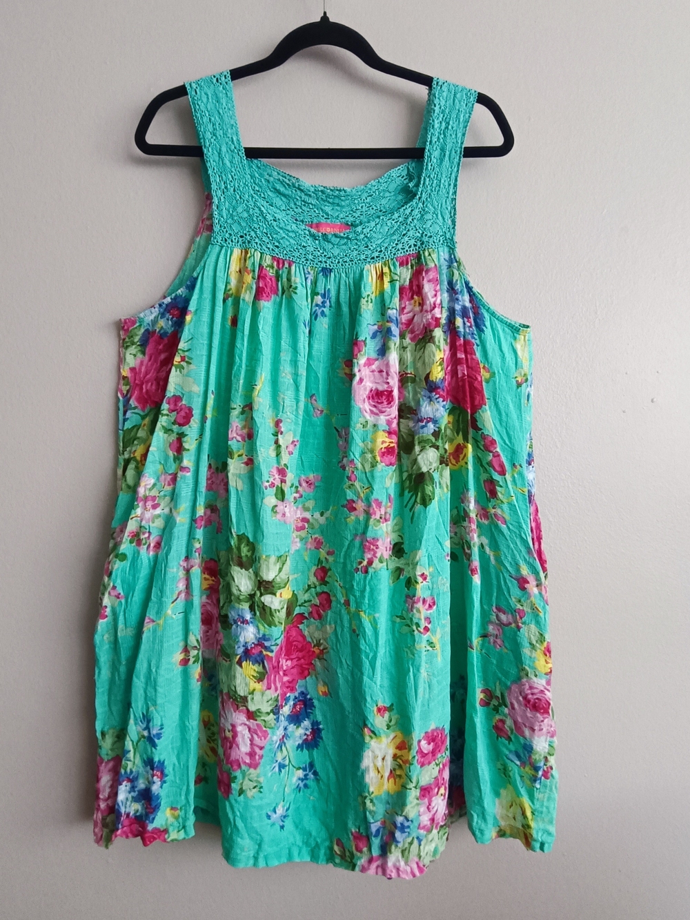 April Cornell Boho Floral Crochet Lace Mini Dress with Pockets XXL Mint Green